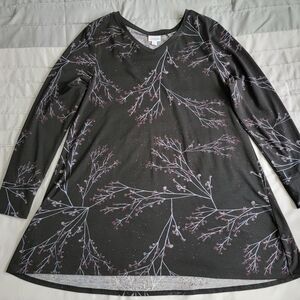 LuLaRoe Black Top with Pink and Light Gray Branch Print